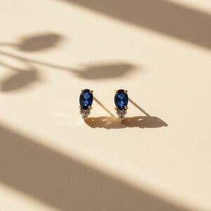 Genuine Sapphire & Diamond Earrings 10K Yellow Gold - Grade A - Valued at $590